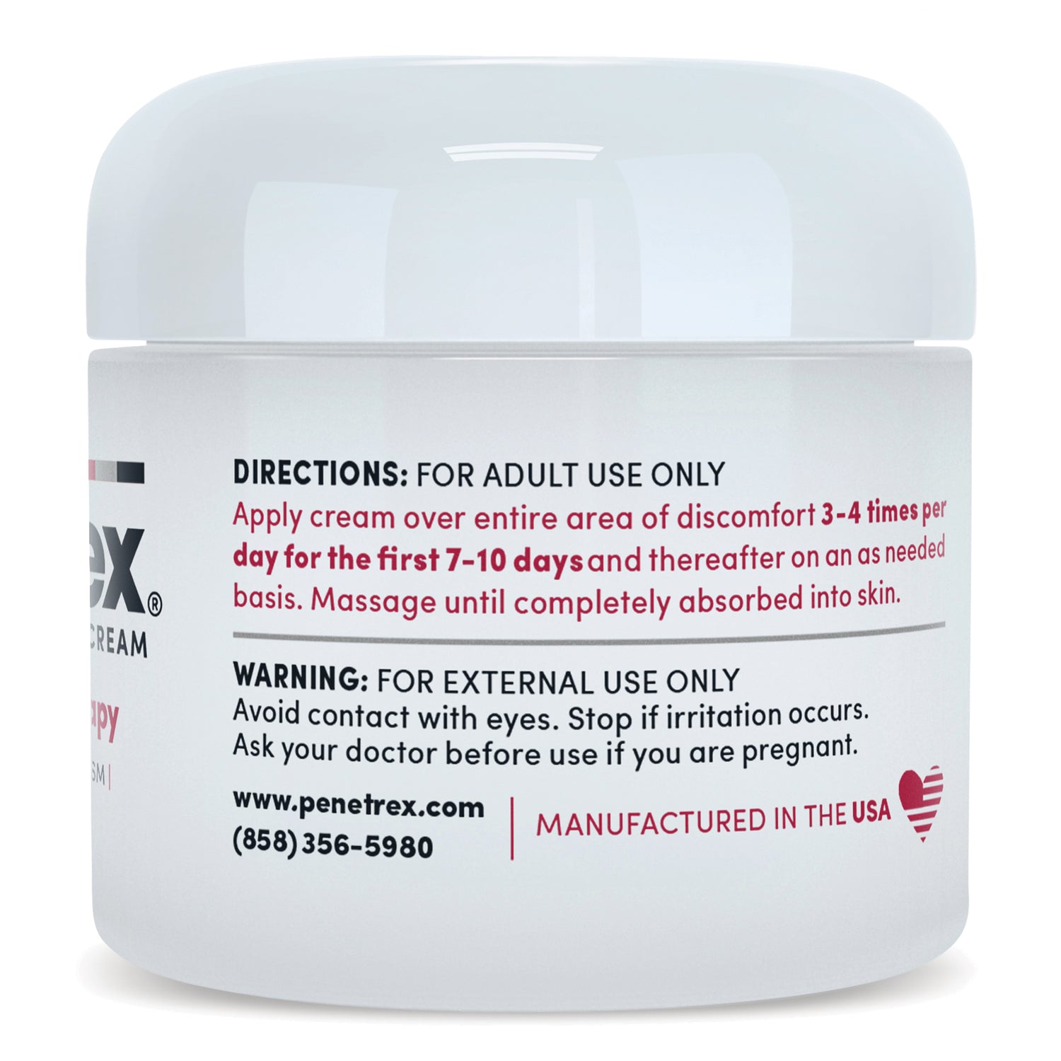 PNX001 | Back label showing directions, warning, website and Manufactured in the USA