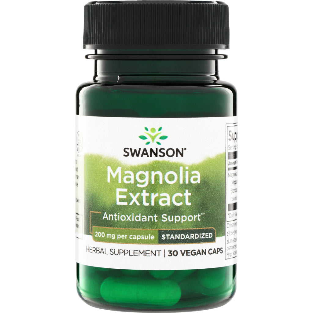 SWH225 | Swanson Magnolia Extract supplement bottle, antioxidant support, 200 mg per capsule, 30 vegan caps - Thumbnail