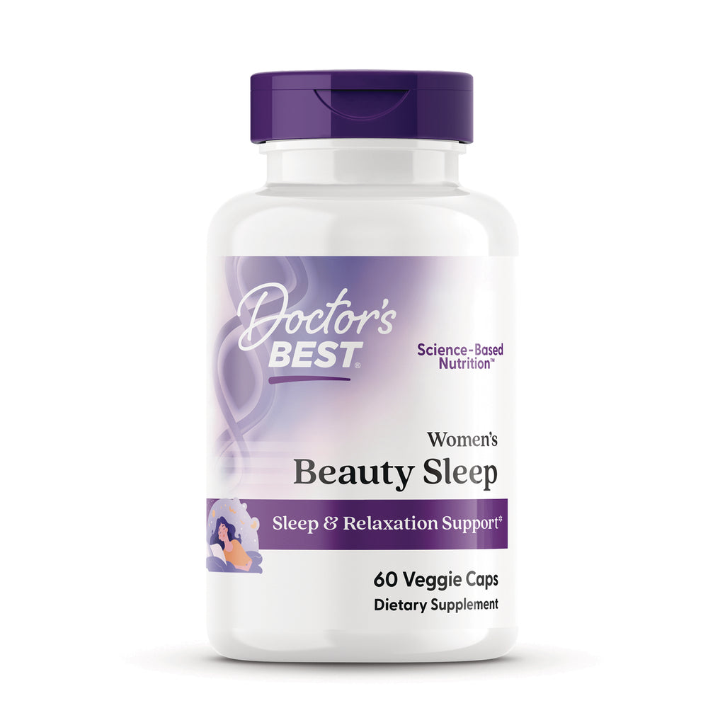 DB303 | Doctor's Best Women's Beauty Sleep supplement bottle with purple cap, label Sleep & Relaxation Support, 60 Veggie Caps - Thumbnail