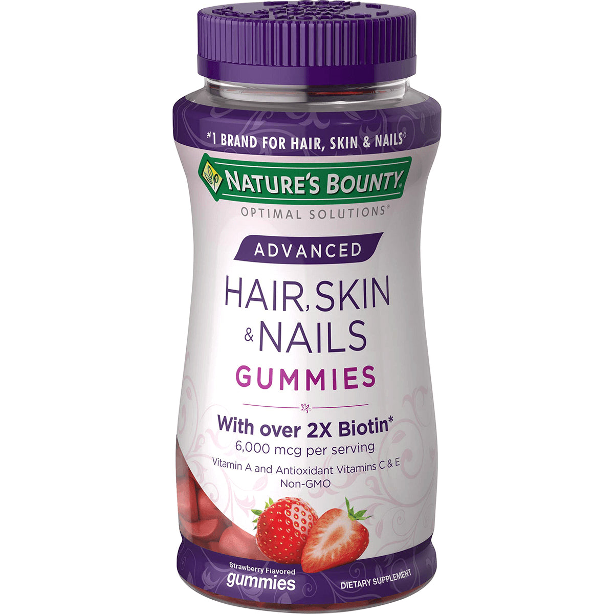 NBY062 | Nature's Bounty Advanced Hair, Skin & Nails strawberry gummies bottle front label