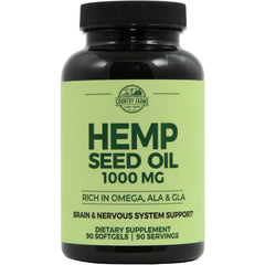 CFR019 | Country Farms hemp seed oil 1000 MG bottle showing front label and 90 softgels