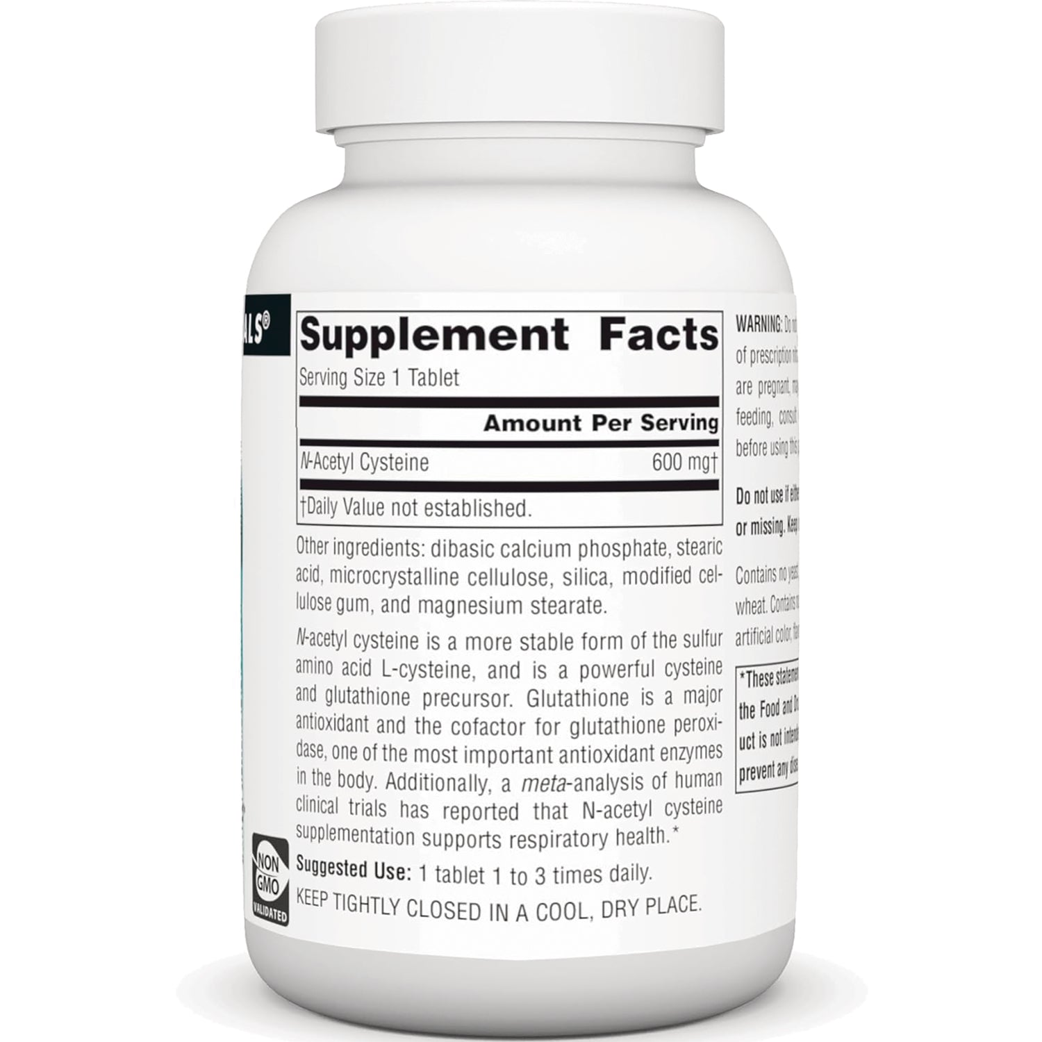 SN356 | Supplement Facts label showing serving size 1 tablet and N-Acetyl Cysteine 600 mg