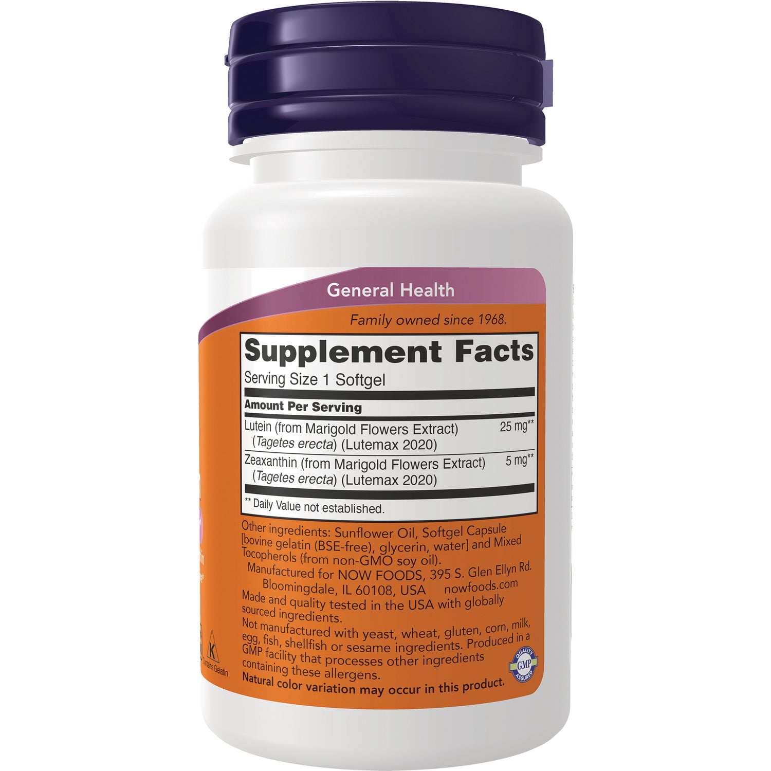 NWF1329 | back of white supplement bottle showing Supplement Facts panel, serving size 1 softgel and ingredients