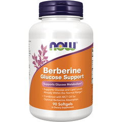 NWF1440 | NOW Berberine Glucose Support 90 softgels white bottle with orange label