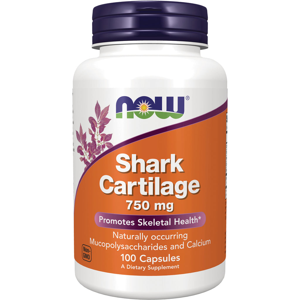 NWF349 | NOW Shark Cartilage 750 mg supplement bottle, 100 capsules, promotes skeletal health - Thumbnail