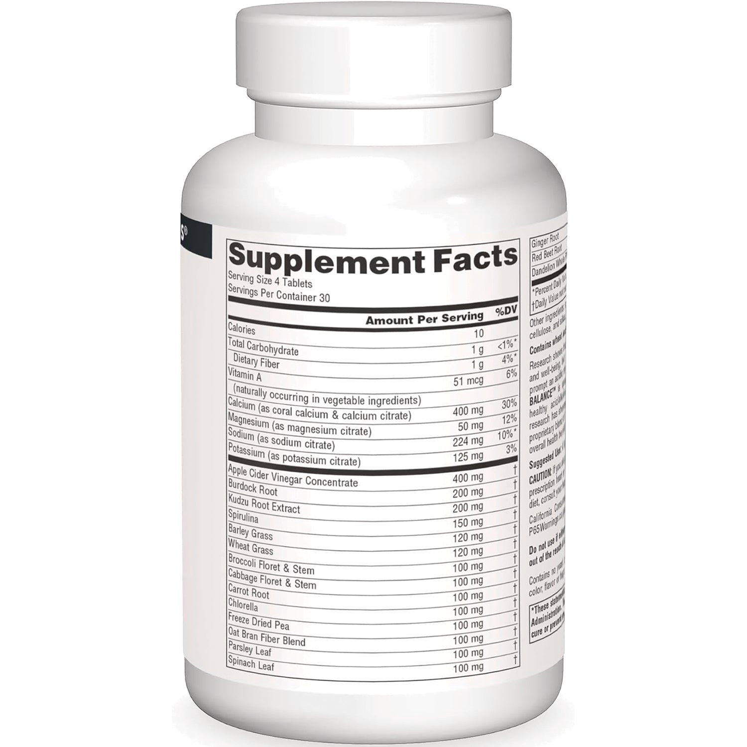 SN187 | bottle back showing Supplement Facts panel with serving size, nutrient amounts and ingredient list