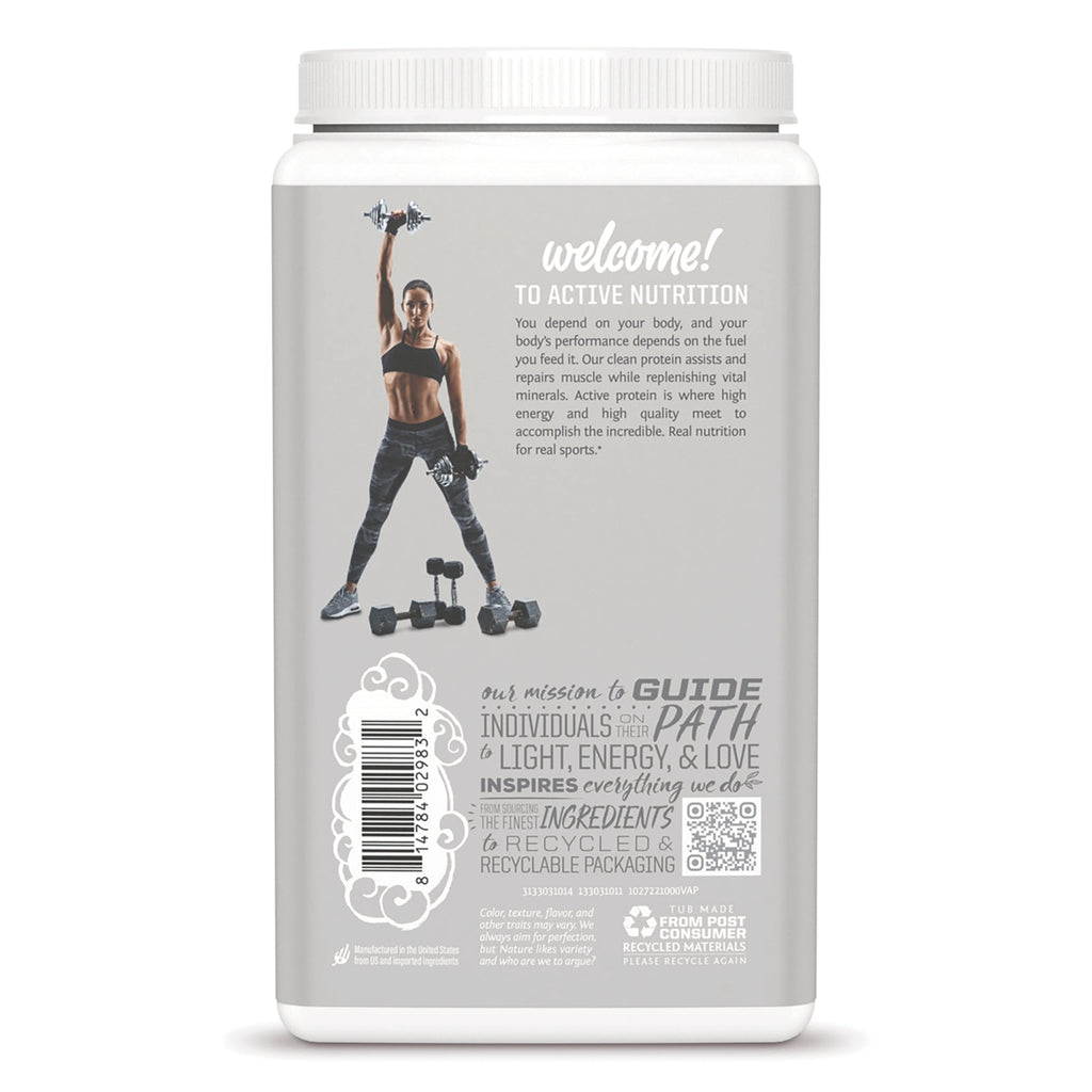 SNW045 | Back of protein powder container with athlete image and text: welcome! to active nutrition - Thumbnail