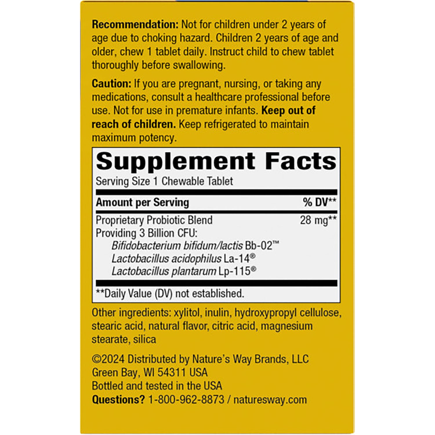 NW644 | back panel showing Supplement Facts, serving size and usage recommendations on yellow and white product box