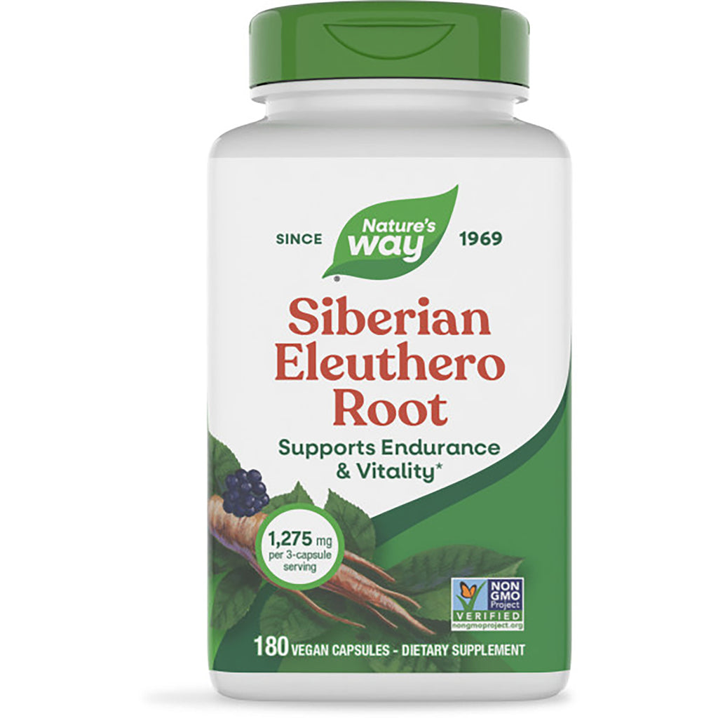 NW740 | Nature's Way Siberian Eleuthero Root bottle, front label reads Supports Endurance & Vitality, 180 vegan capsules - Thumbnail