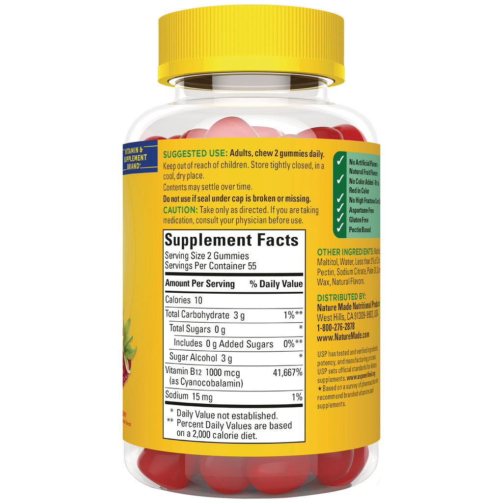 NTM202 | Back of gummy vitamin bottle showing Supplement Facts panel, suggested use, and ingredients - Thumbnail