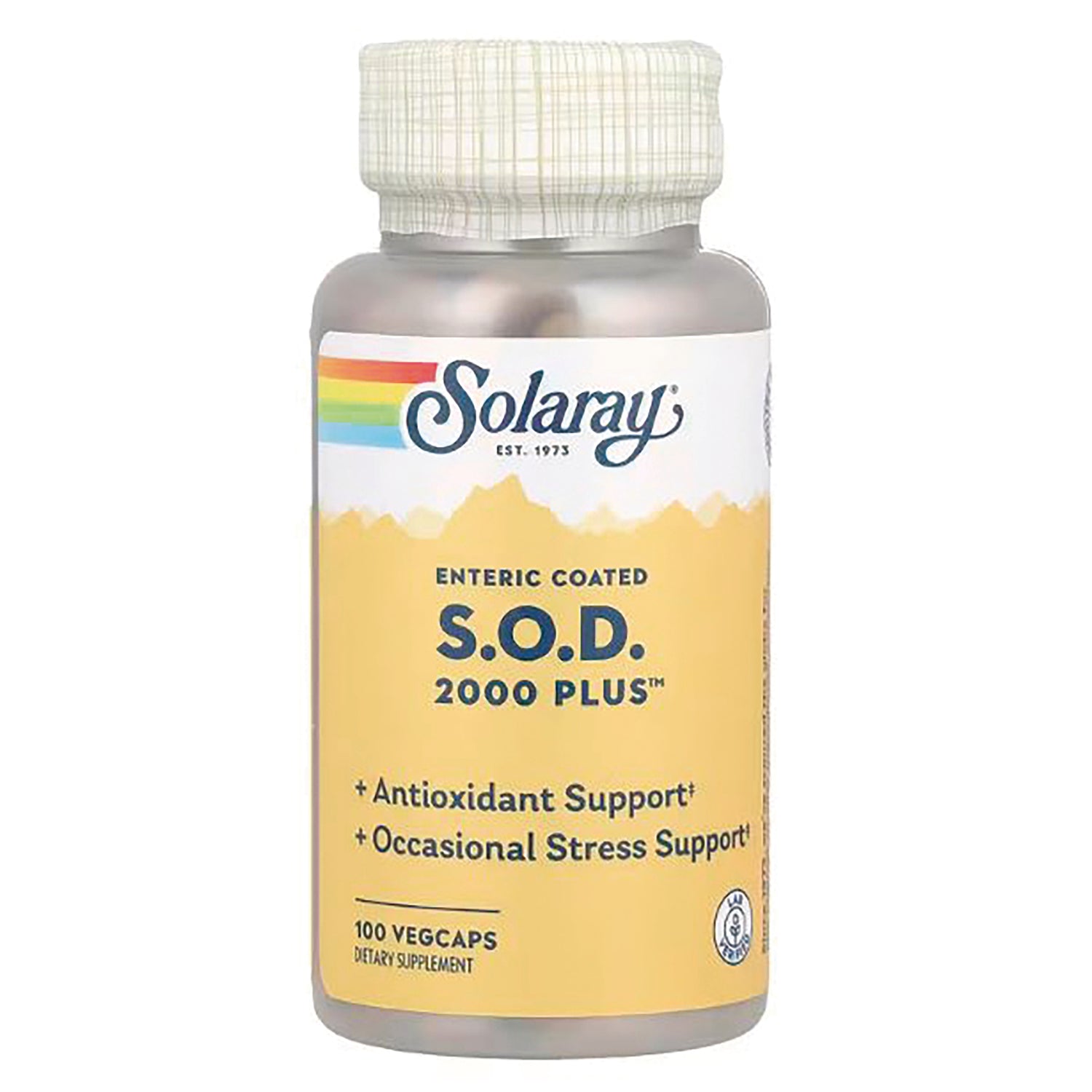 SLR316 | Solaray S.O.D. 2000 Plus enteric coated dietary supplement bottle, 100 vegcaps