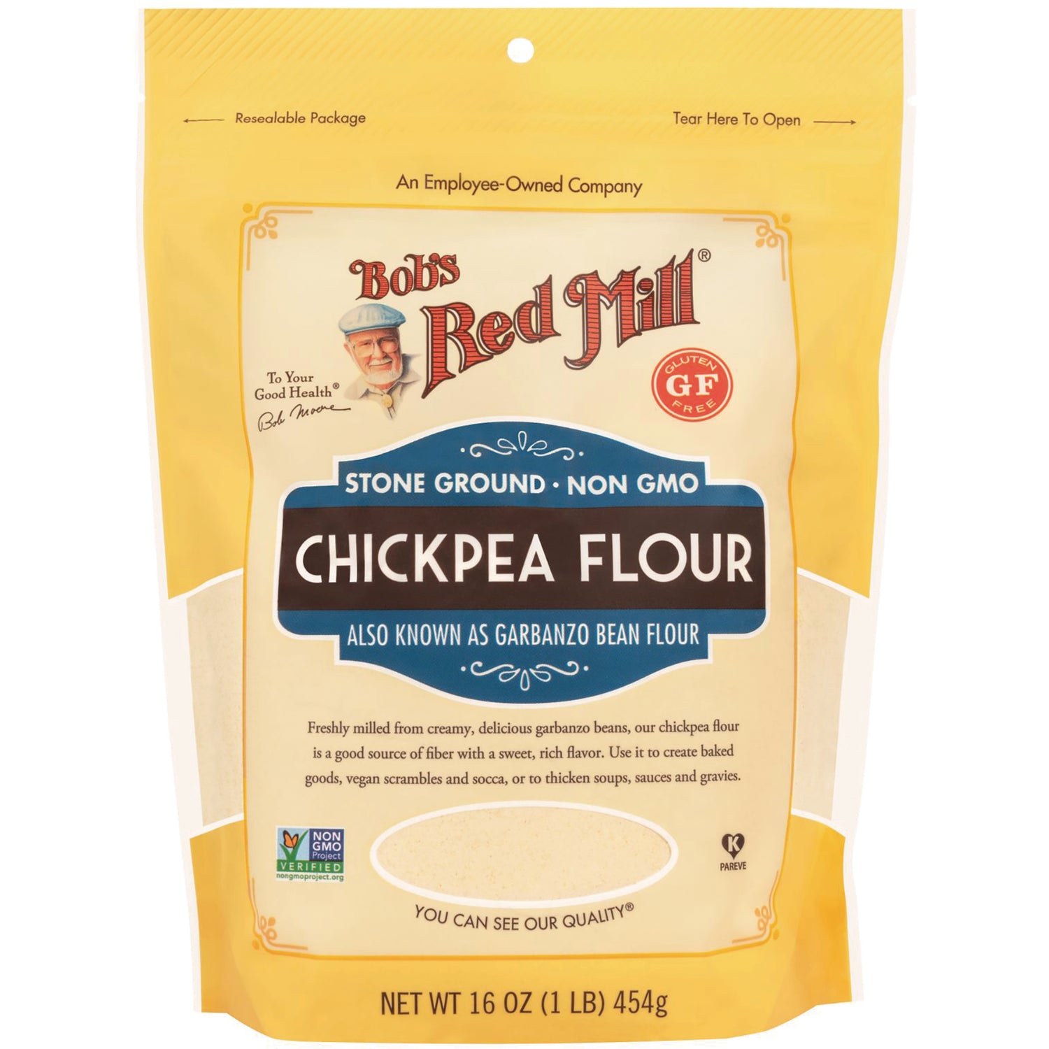 BOB447 | Bob's Red Mill Chickpea Flour pouch, stone ground non GMO, net wt 16 oz