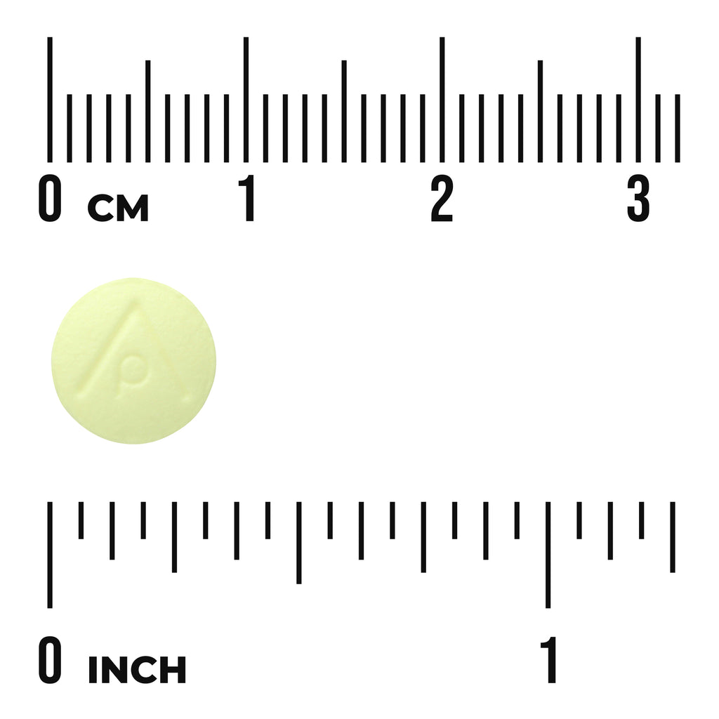 SWT001 | Small pale yellow round tablet embossed with an 'A' logo beside centimeter and inch rulers for scale - Thumbnail