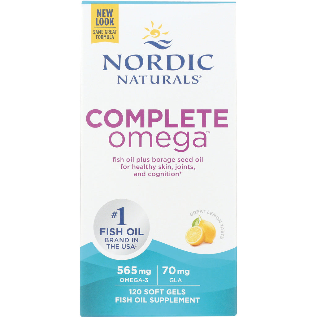 NRN008 | Nordic Naturals Complete Omega fish oil supplement box front panel, 120 soft gels, lemon flavor - Thumbnail