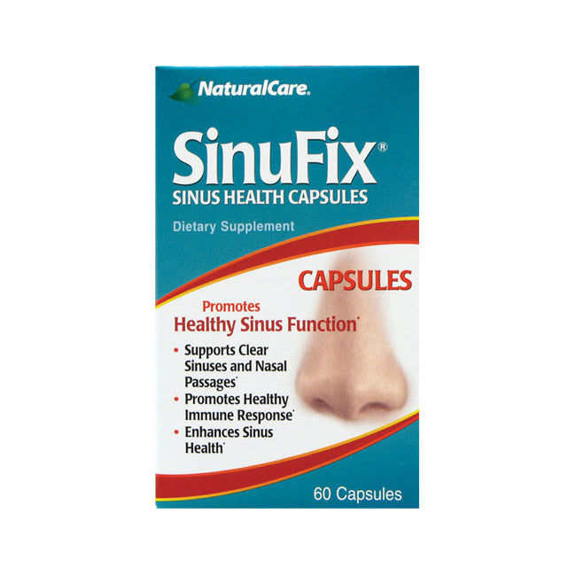 NAC27 | NaturalCare SinuFix sinus health capsules box with nose image and benefit bullet points, 60 capsules