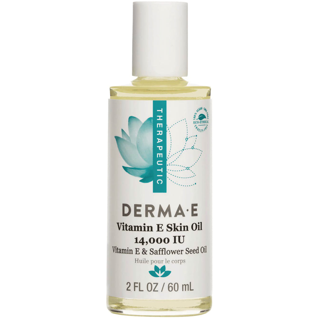DE060 | Derma E Vitamin E Skin Oil 14,000 IU 2 FL OZ / 60 mL bottle with white cap and teal lotus label - Thumbnail