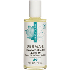 DE060 | Derma E Vitamin E Skin Oil 14,000 IU 2 FL OZ / 60 mL bottle with white cap and teal lotus label
