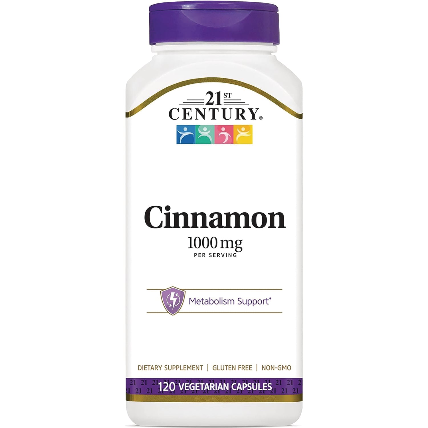 CNT036 | 21st Century Cinnamon 1000 mg supplement bottle front label, metabolism support, 120 vegetarian capsules