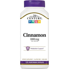 CNT036 | 21st Century Cinnamon 1000 mg supplement bottle front label, metabolism support, 120 vegetarian capsules