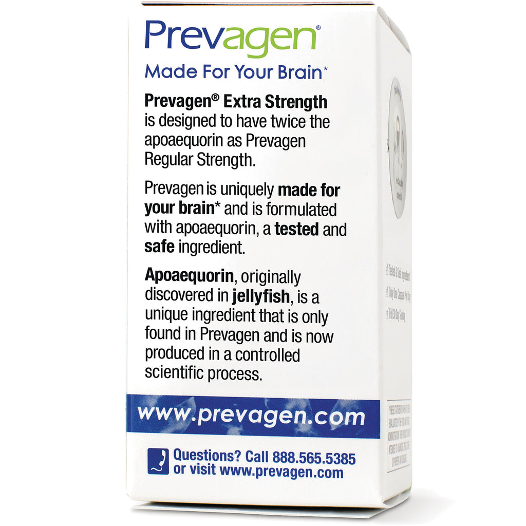 QB007 | Prevagen Extra Strength back panel with apoaequorin ingredient description and website www.prevagen.com - Thumbnail
