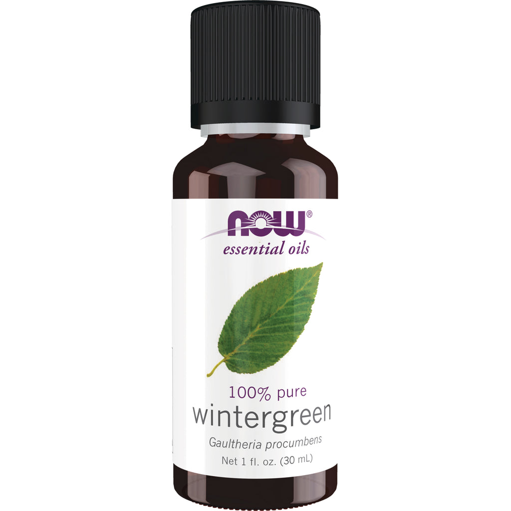NWF516 | NOW essential oils wintergreen 100% pure 1 fl oz amber bottle with green leaf label - Thumbnail