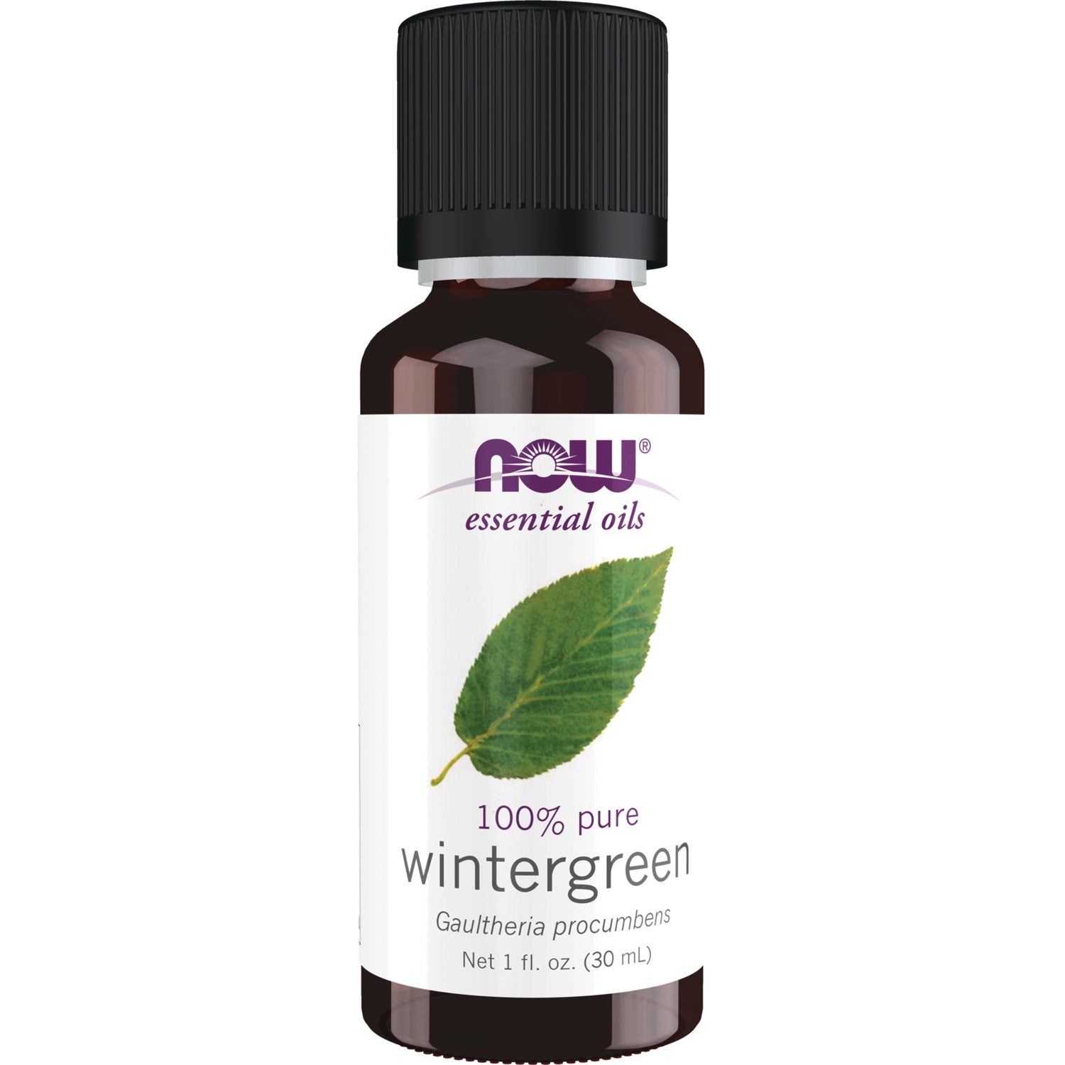 NWF516 | NOW essential oils wintergreen 100% pure 1 fl oz amber bottle with green leaf label