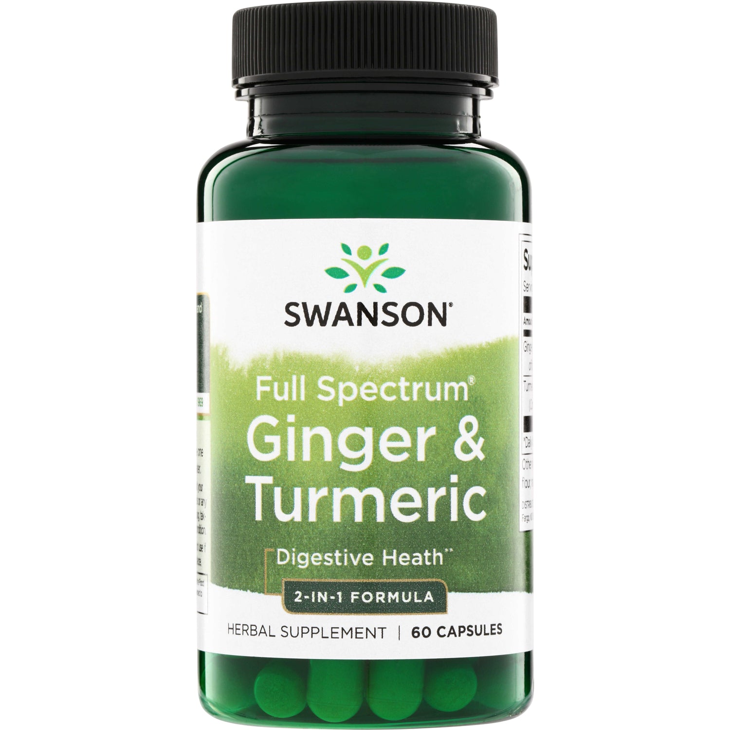 SW1286 | Swanson Full Spectrum Ginger & Turmeric, 60 capsules, 2-in-1 formula bottle front