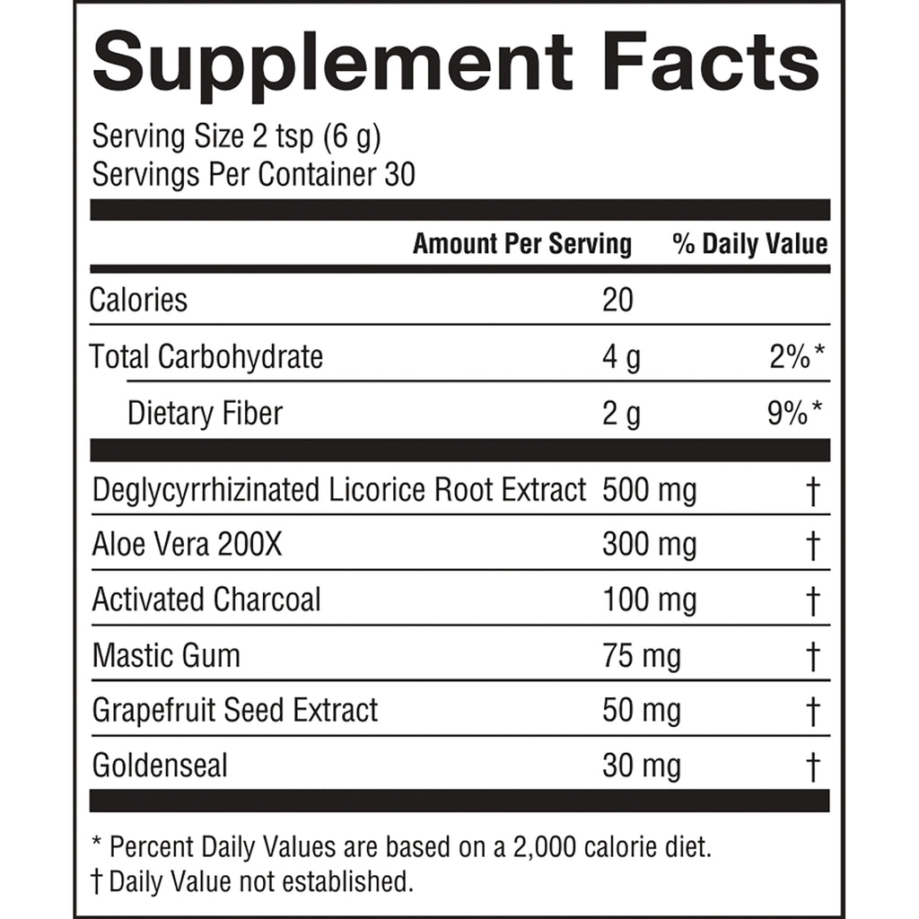 BAR115 | Supplement Facts panel showing serving size, calories, dietary fiber and ingredient amounts including licorice 500 mg - Thumbnail