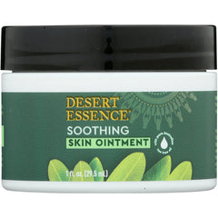Desert Essence soothing skin ointment jar labeled DESERT ESSENCE SOOTHING SKIN OINTMENT 1 fl oz