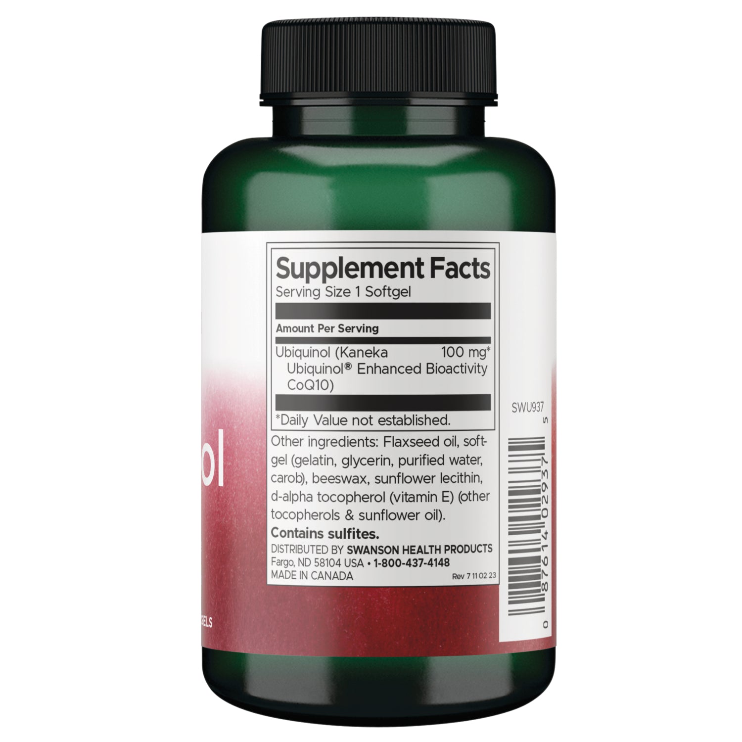 SWU937 | Back label with Supplement Facts