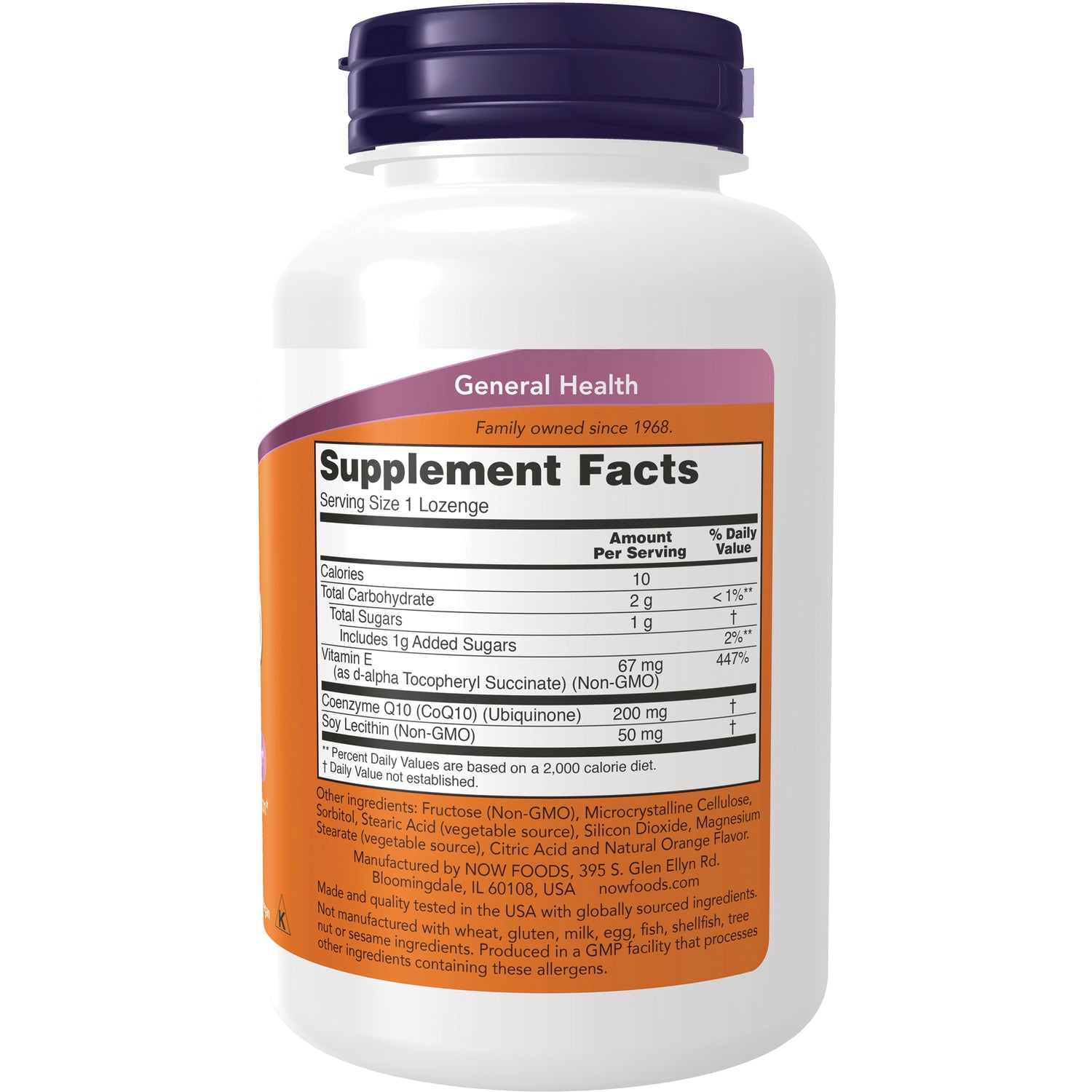 NWF205 | Back of white supplement bottle showing Supplement Facts panel and ingredient list on orange label