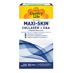 CRL605 | Country Life Maxi-Skin Collagen + C&A supplement box front packaging, 90 tablets