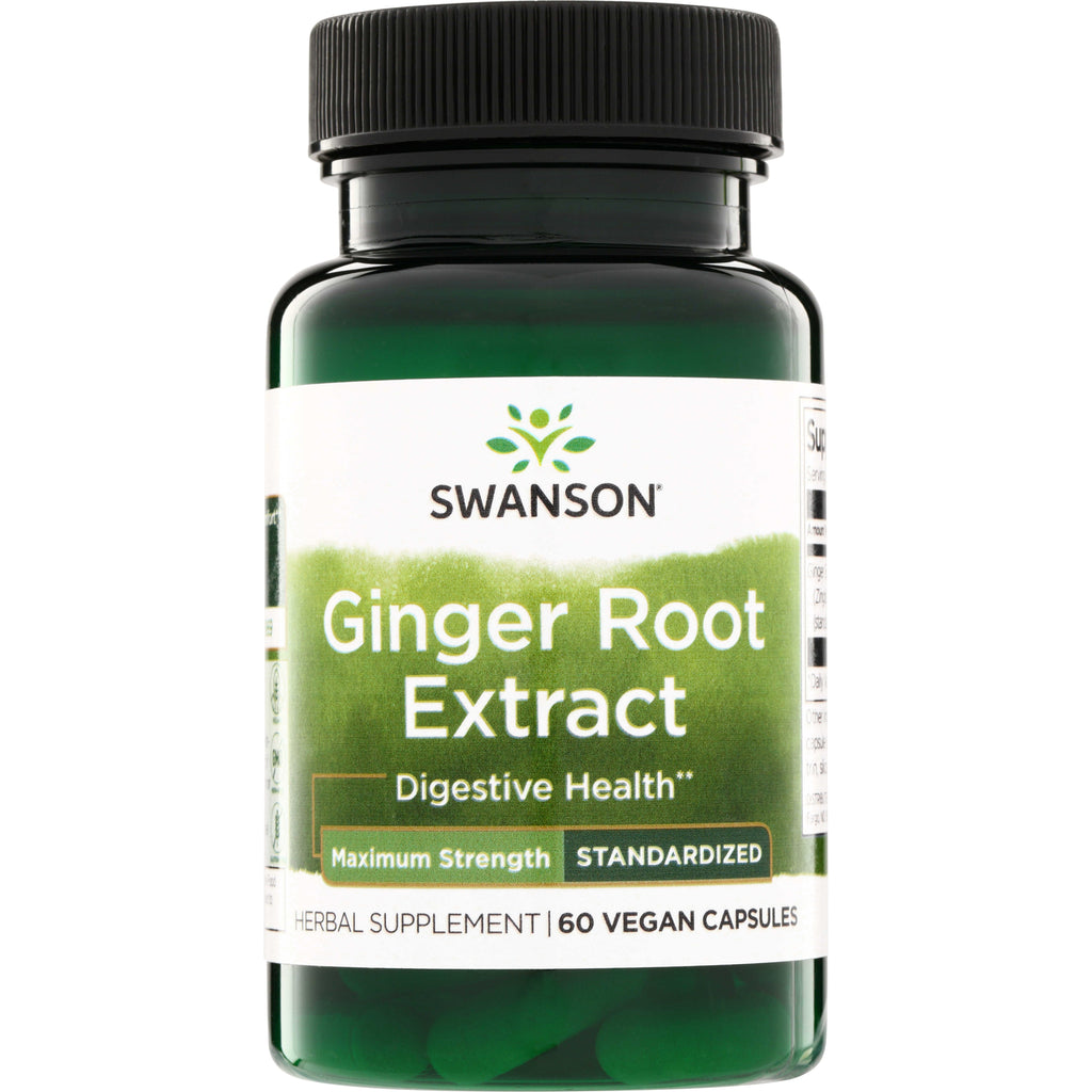 SWH230 | Swanson Ginger Root Extract Maximum Strength standardized, digestive health, 60 vegan capsules bottle front - Thumbnail