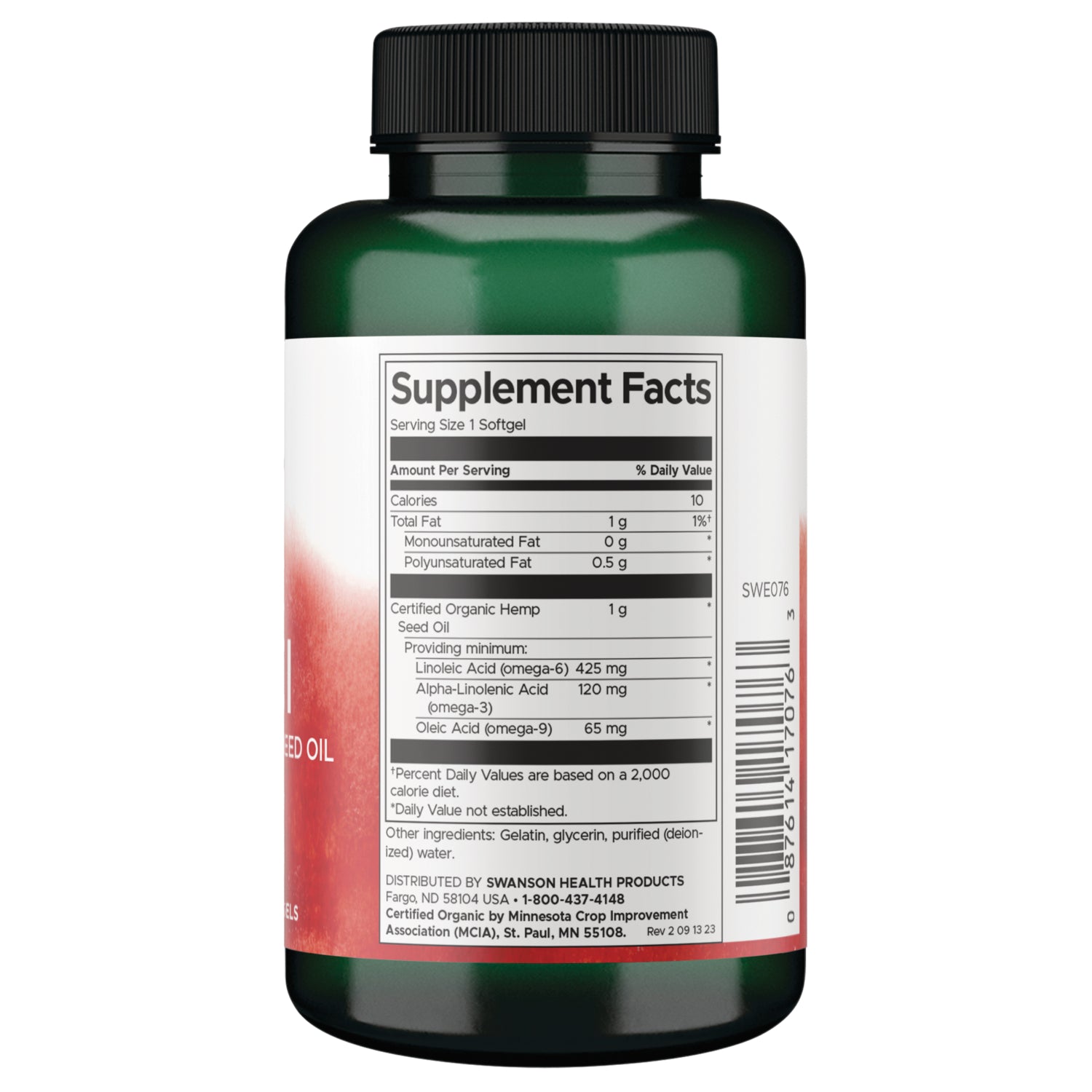 SWE076 | Back label with Supplement Facts panel, ingredients, and barcode