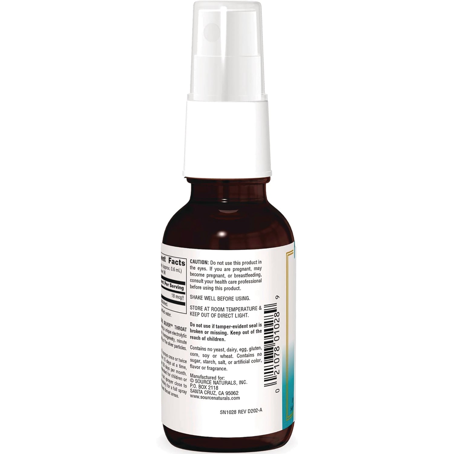 SN755 | Back label with Supplement Facts, caution text, and barcode on amber spray bottle