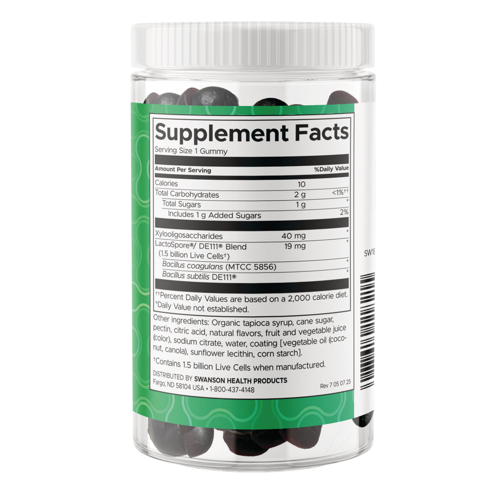 SW1821 | Back label showing Supplement Facts panel, Serving Size 1 Gummy, and ingredients || SW1821 | Supplement Facts panel: serving size 1 gummy, 10 calories - Thumbnail
