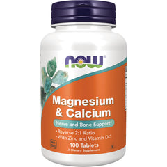 NWF1251 | NOW Magnesium & Calcium bottle, 100 tablets, nerve and bone support