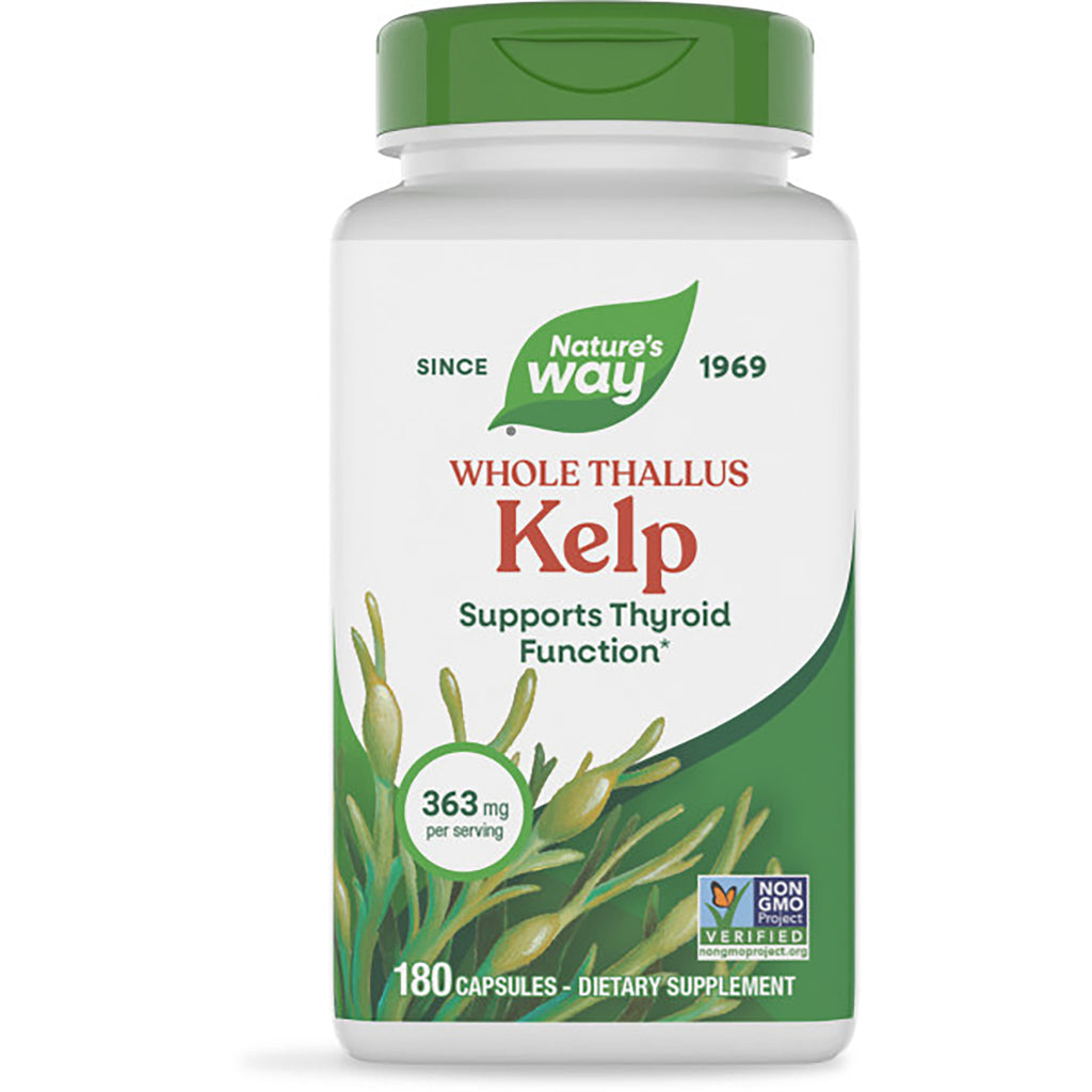 NW490 | Nature's Way Whole Thallus Kelp supplement bottle, 180 vegan capsules, supports thyroid function - Thumbnail