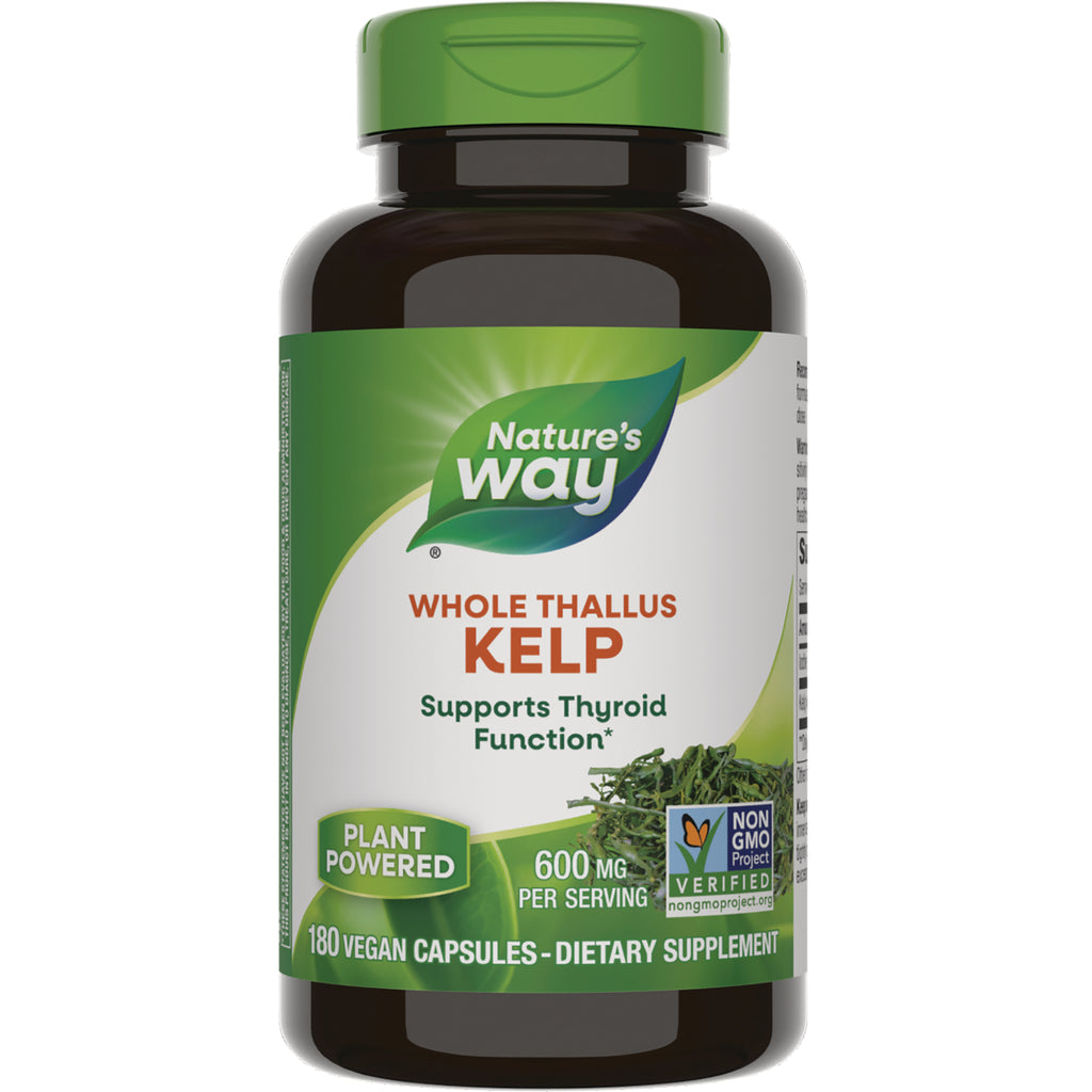 NW490 | Nature's Way Whole Thallus Kelp supplement bottle, 180 vegan capsules, supports thyroid function - Thumbnail