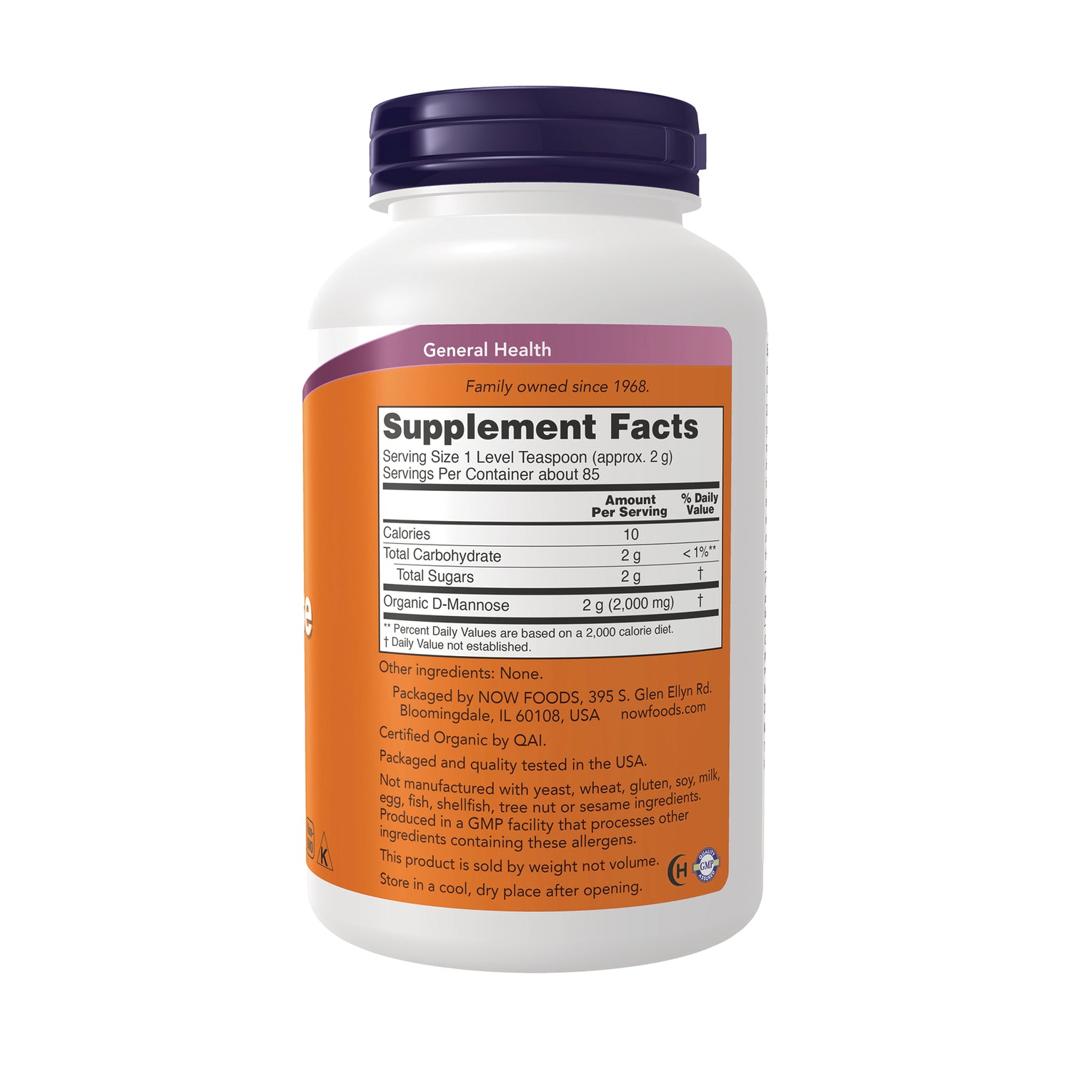NWF1320 | Back label showing Supplement Facts panel and ingredient and packaging information on white bottle