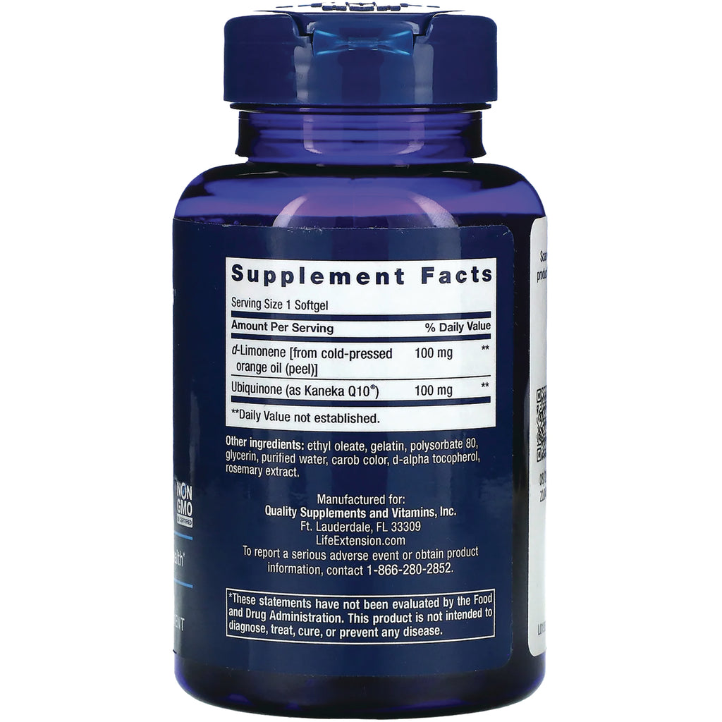 LE552 | Back of blue supplement bottle showing Supplement Facts panel listing serving size 1 softgel and ingredients - Thumbnail