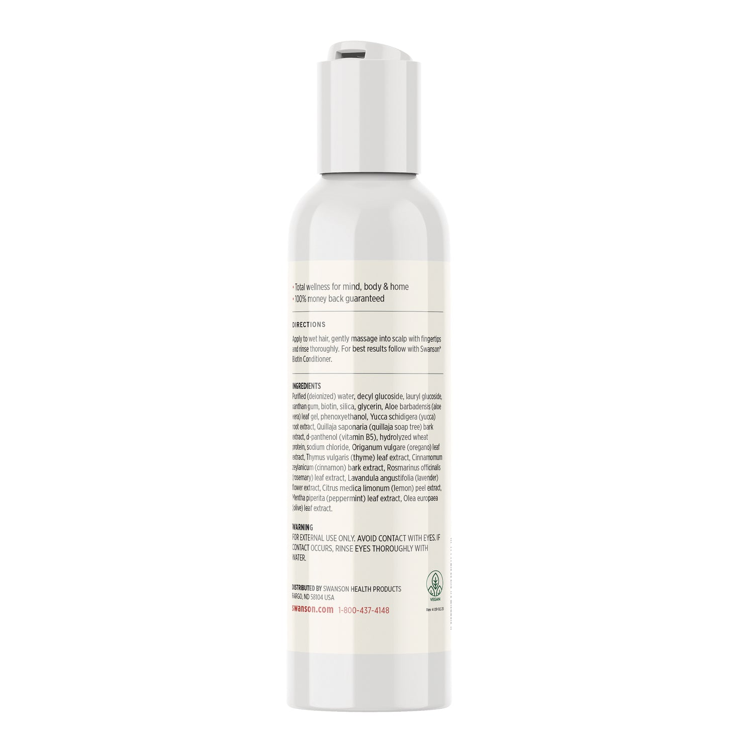 SW1487 | Back label with Ingredients, Directions, and Warning text for hair product