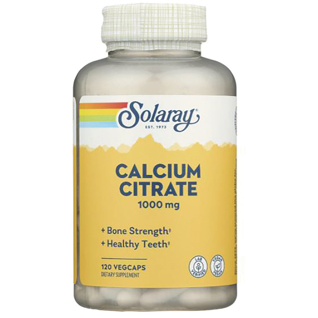 SLR334 | Solaray Calcium Citrate 1000 mg bottle with yellow label, 120 vegcaps dietary supplement - Thumbnail