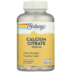 SLR334 | Solaray Calcium Citrate 1000 mg bottle with yellow label, 120 vegcaps dietary supplement