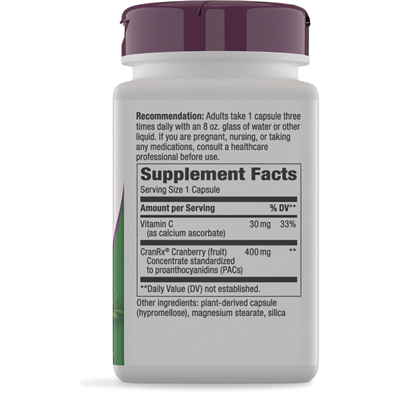 NW758 | Back label showing Supplement Facts, serving size 1 capsule, recommendation and ingredient list