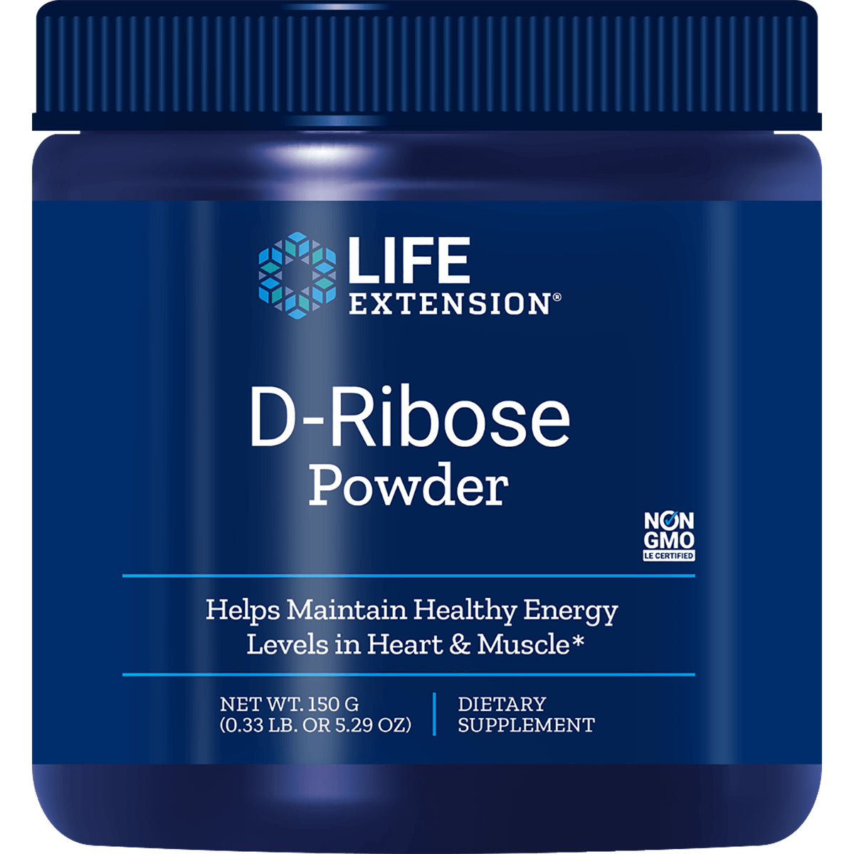LE148 | Life Extension D-Ribose Powder jar front label, 150 g dietary supplement