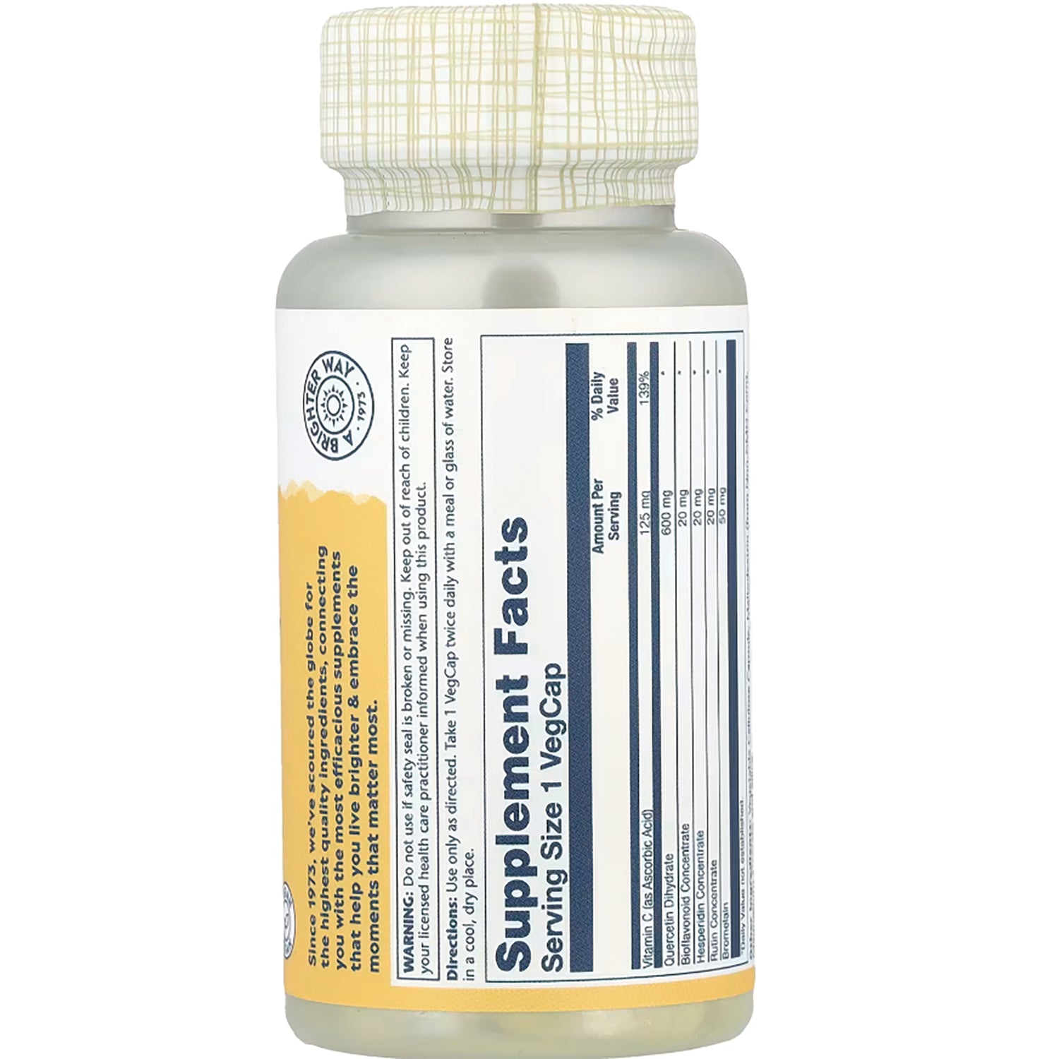 SLR378 | bottle back showing Supplement Facts panel and nutrition facts, Serving Size 1 VegCap