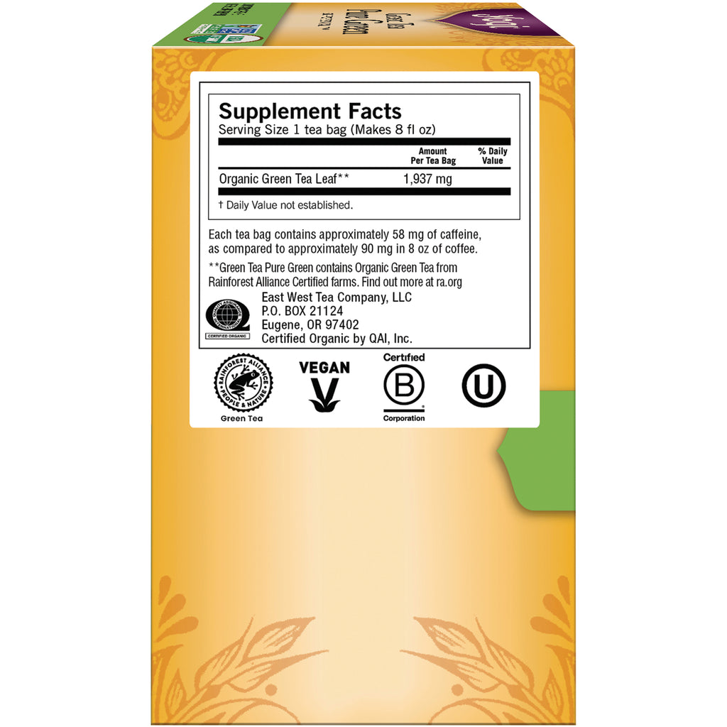 AHW009 | Back panel with Supplement Facts (Organic Green Tea Leaf 1,937 mg), vegan and certification logos - Thumbnail