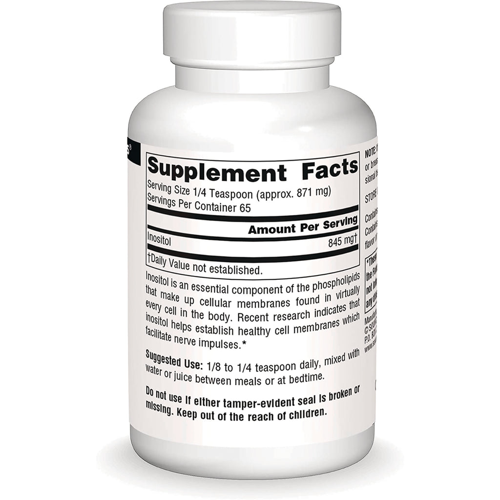 SN882 | Back label with Supplement Facts for inositol, serving size 1/4 teaspoon, 65 servings per container - Thumbnail