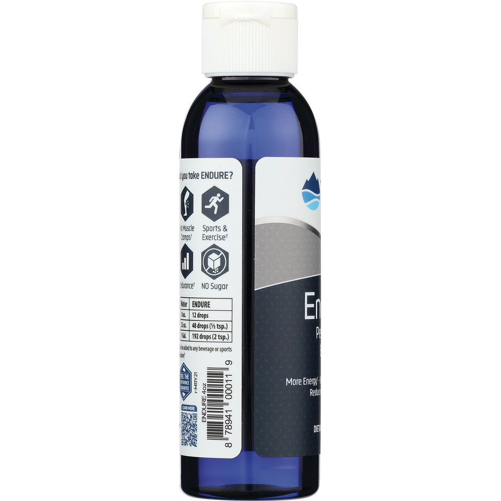 TM059 | Endure electrolyte drops bottle side panel with benefits icons, dosage chart, and QR code - Thumbnail